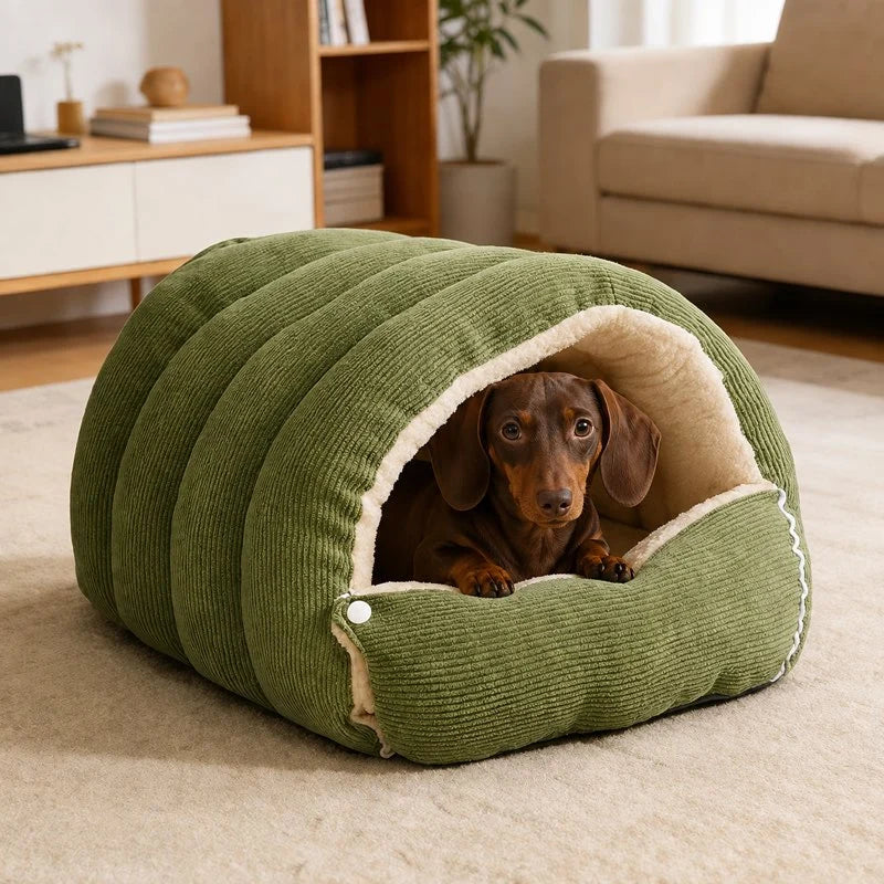 2-in-1 Corduroy Cave Dog Bed
