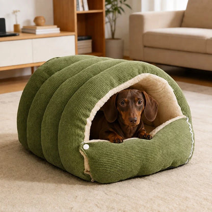 2-in-1 Corduroy Cave Dog Bed