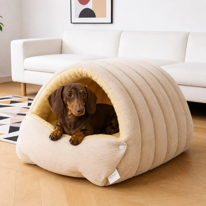 2-in-1 Corduroy Cave Dog Bed