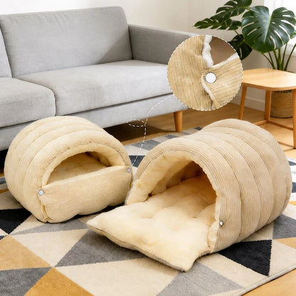 2-in-1 Corduroy Cave Dog Bed