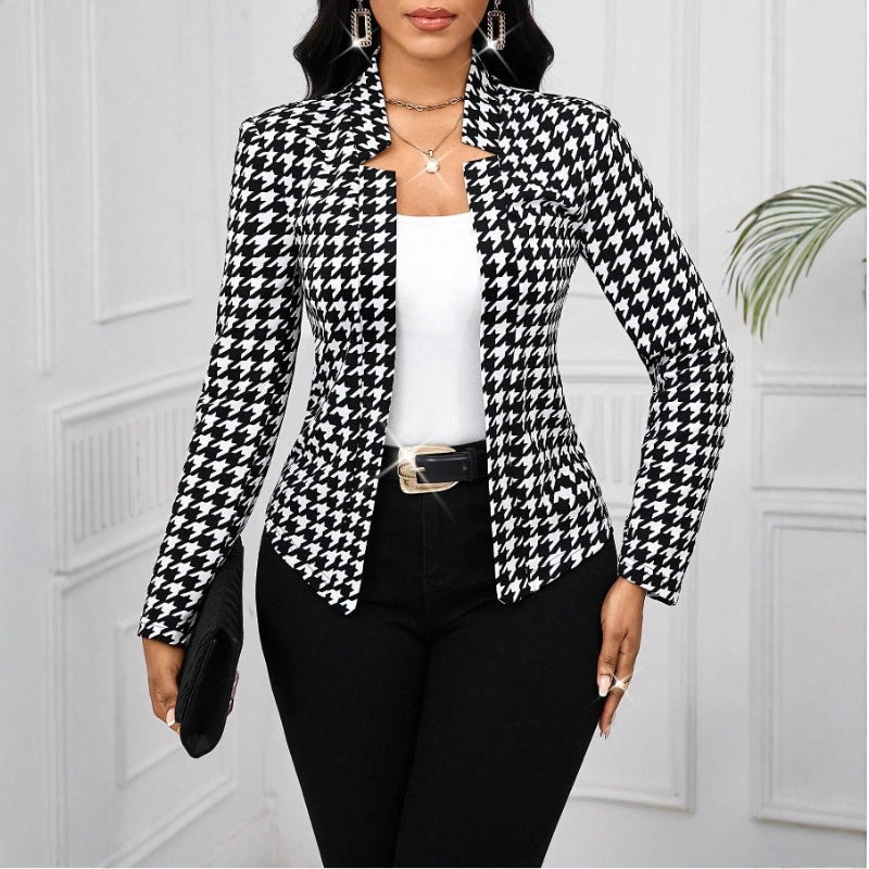 Women's Houndstooth Open-Front Jacket