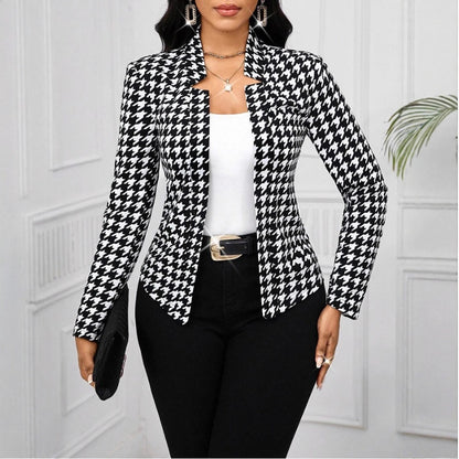 Women's Houndstooth Open-Front Jacket