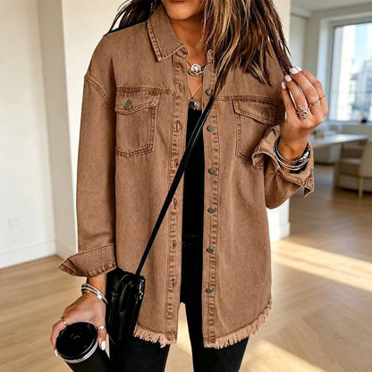 Women's Relaxed Raw Hem Denim Jacket