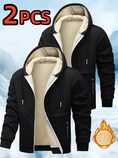 Men's 2-Piece Fleece-Lined Hooded Jacket Set