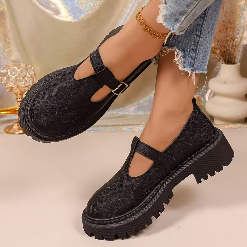 Women's T-Strap Chunky Sole Shoes