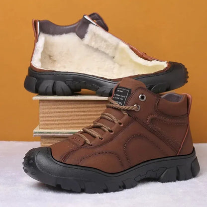 Men’s Brown Leather-Look Casual Ankle Boots