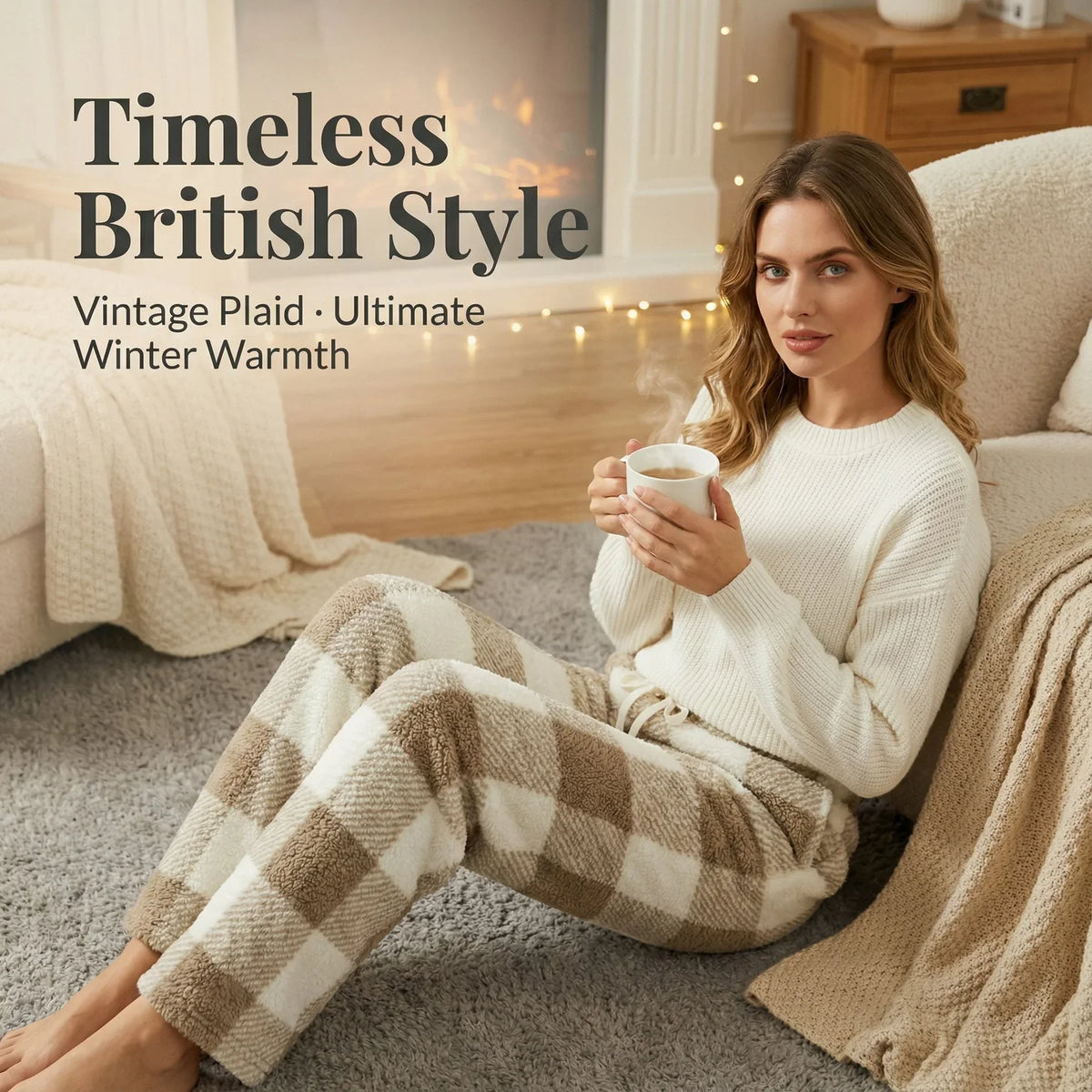 Women’s Vintage Plaid Fleece-Lined Winter Trousers