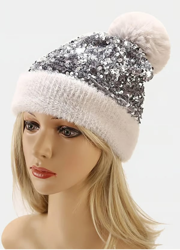 Women's Sequin Pom Pom Beanie