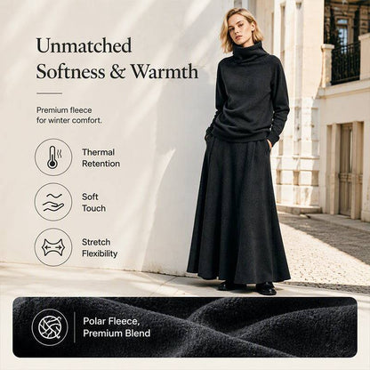 Women's Roll Neck Fleece Top & Maxi Skirt Set
