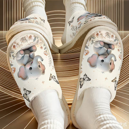 Elephant & Floral Plush Slippers