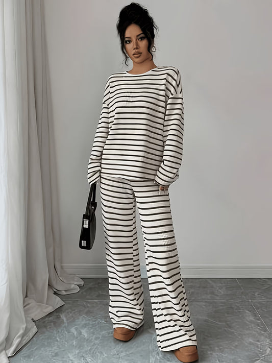 Women's Relaxed Striped Knit Top & Wide-Leg Trouser Set