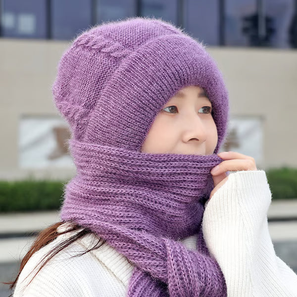 Knitted Ear-Covering Hat & Scarf