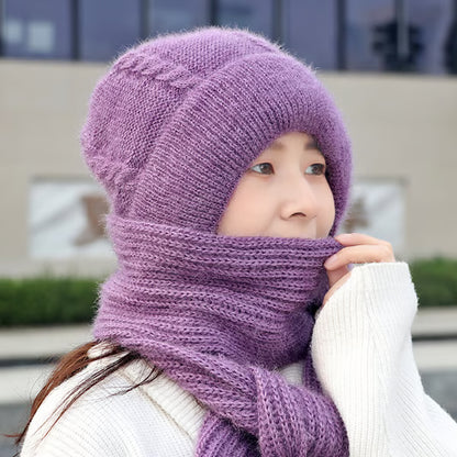 Knitted Ear-Covering Hat & Scarf