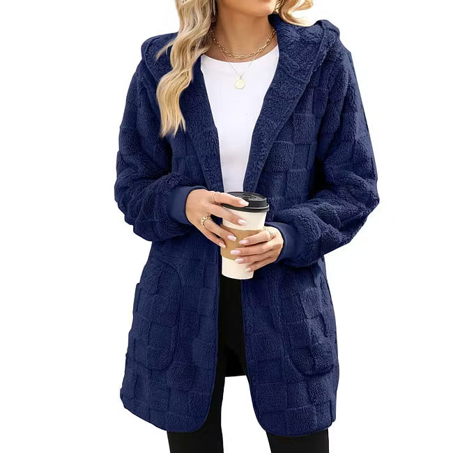 Women's Check Pattern Plush Cardigan