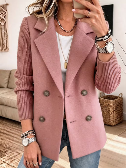 Women's Knit Sleeve Double-Breasted Blazer