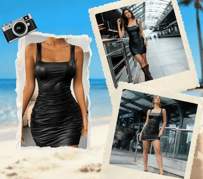 Women's Pleated U Neck Fitted Dress