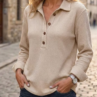 Women's Waffle Knit Henley Pullover