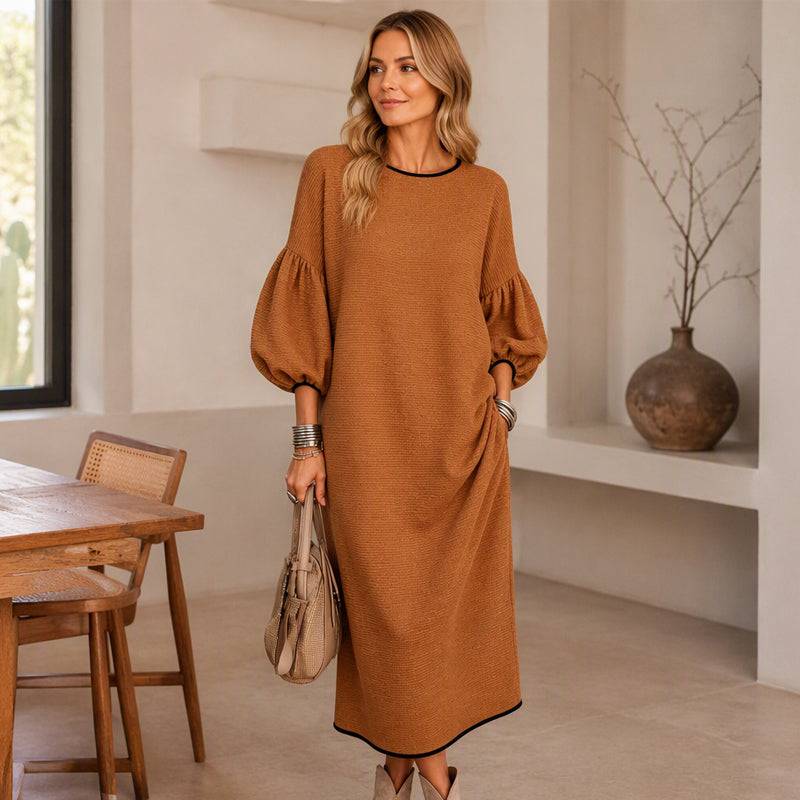 Women's Elegant Balloon Sleeve Midi Dress