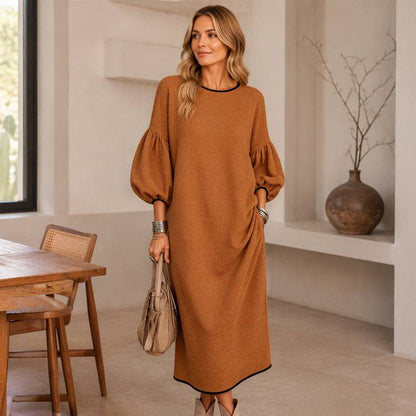 Women's Elegant Balloon Sleeve Midi Dress