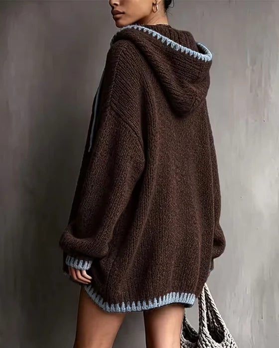 Women's Cosy Contrast Trim Hooded Jumper Dress