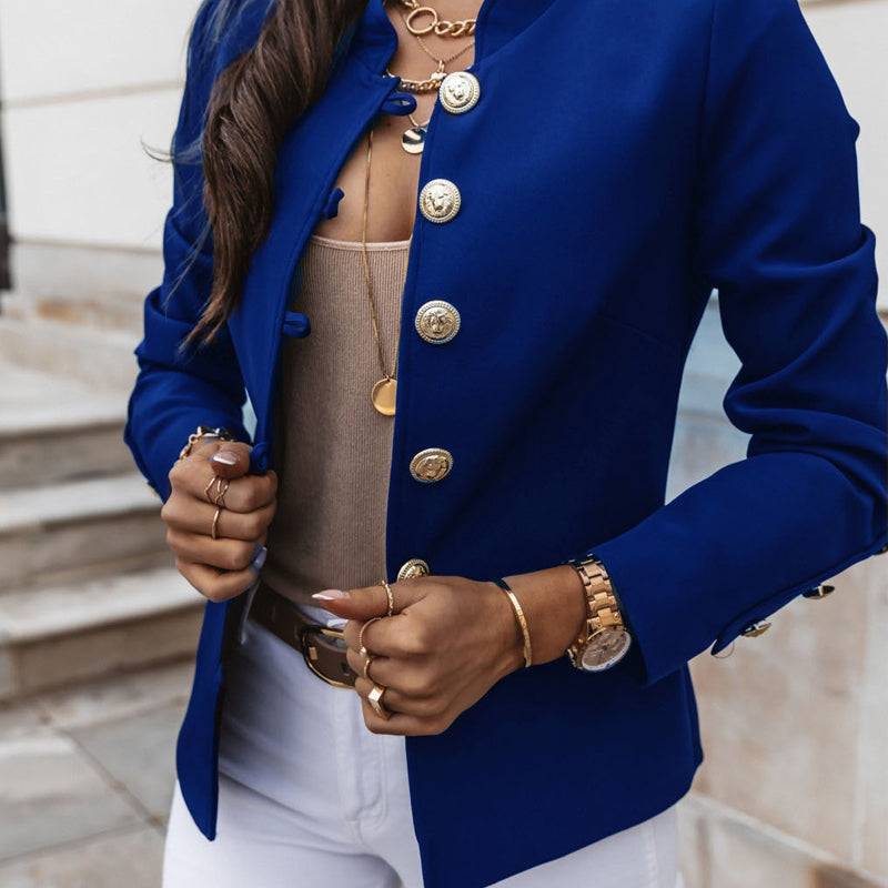 Women's Fitted Gold Button Blazer