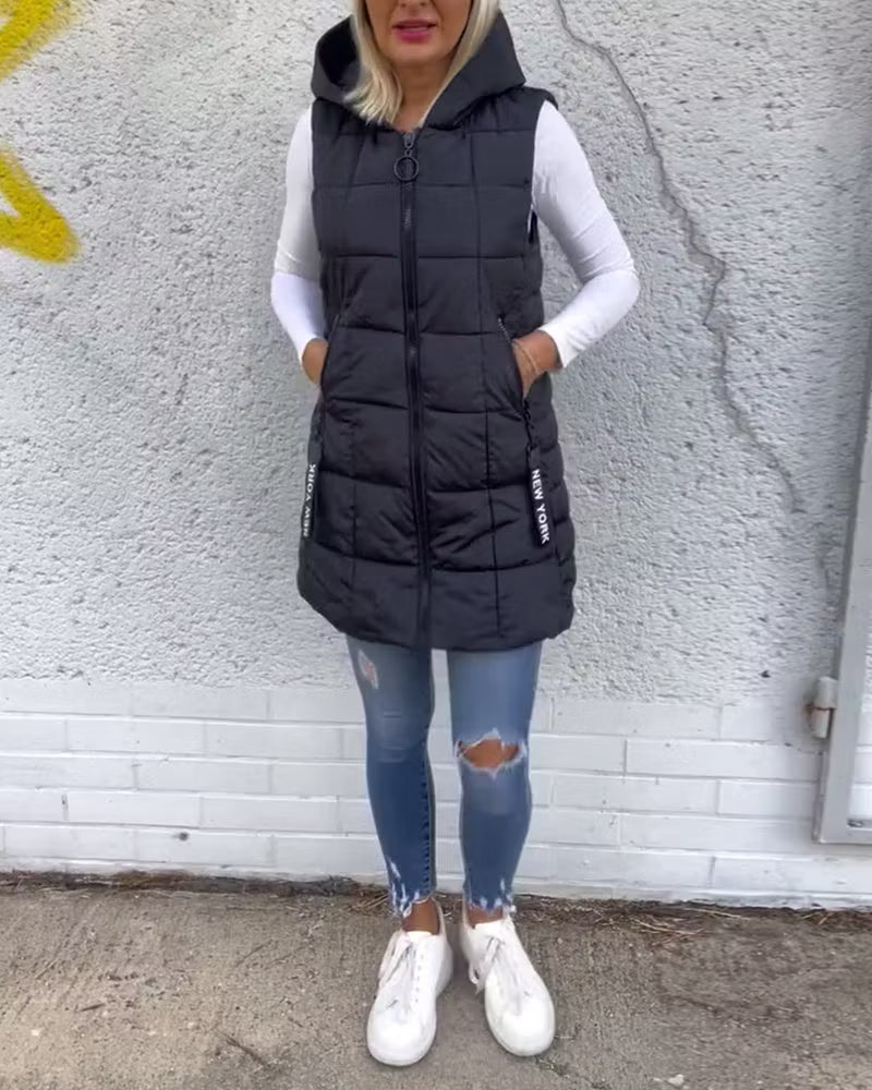 Women's Longline Quilted Hooded Gilet
