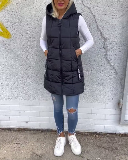 Women's Longline Quilted Hooded Gilet