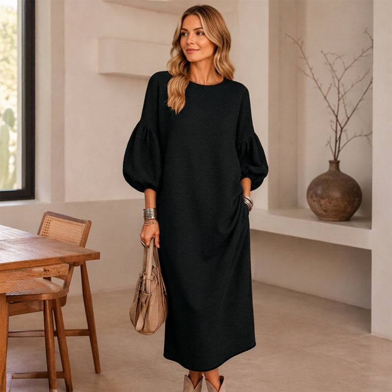 Women's Elegant Balloon Sleeve Midi Dress