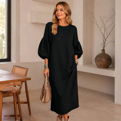 Women's Elegant Balloon Sleeve Midi Dress