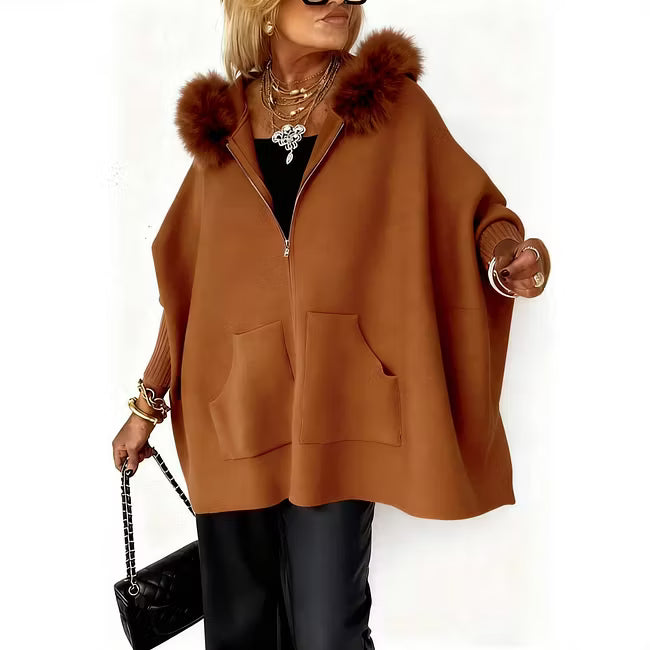 Women's Faux Fur Trim Hooded Knit Jacket