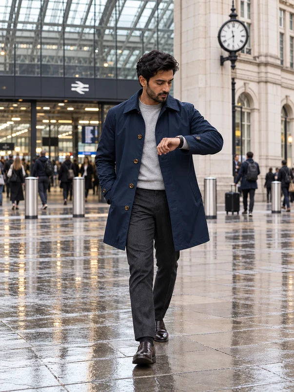 Men's Shower-Resistant Mid-Length City Coat