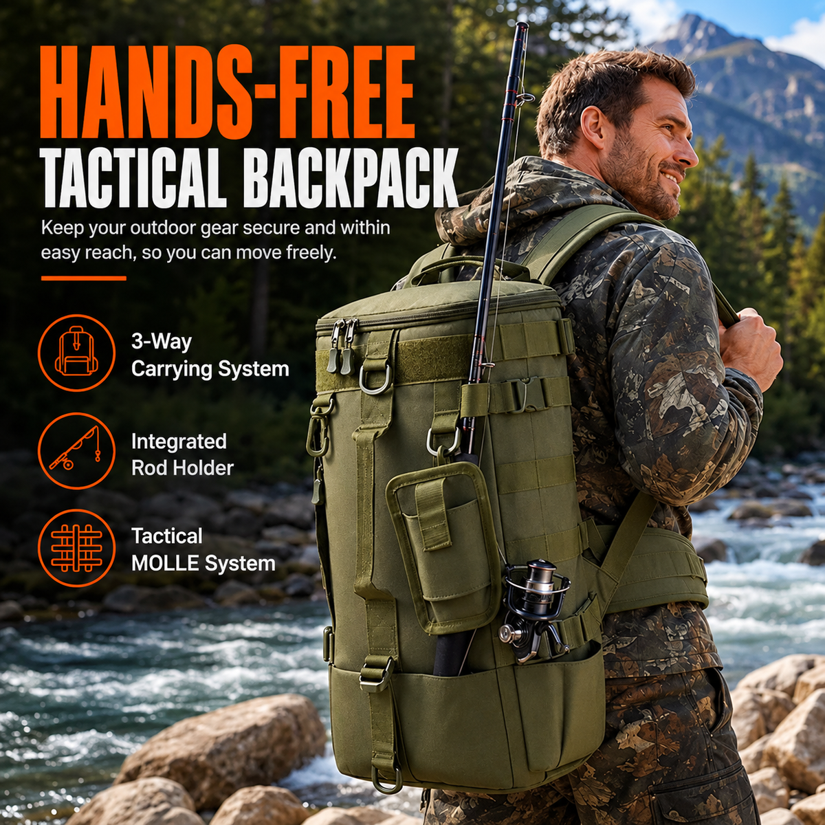 Men's Multi-Compartment Fishing Backpack