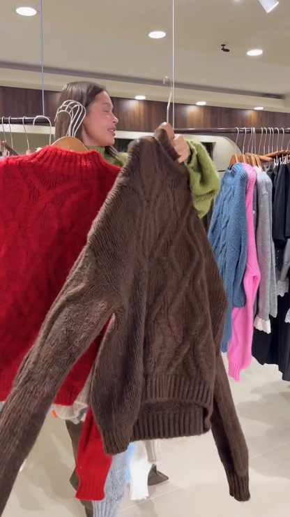 Women's Fluffy Cable Knit Roll Neck Jumper