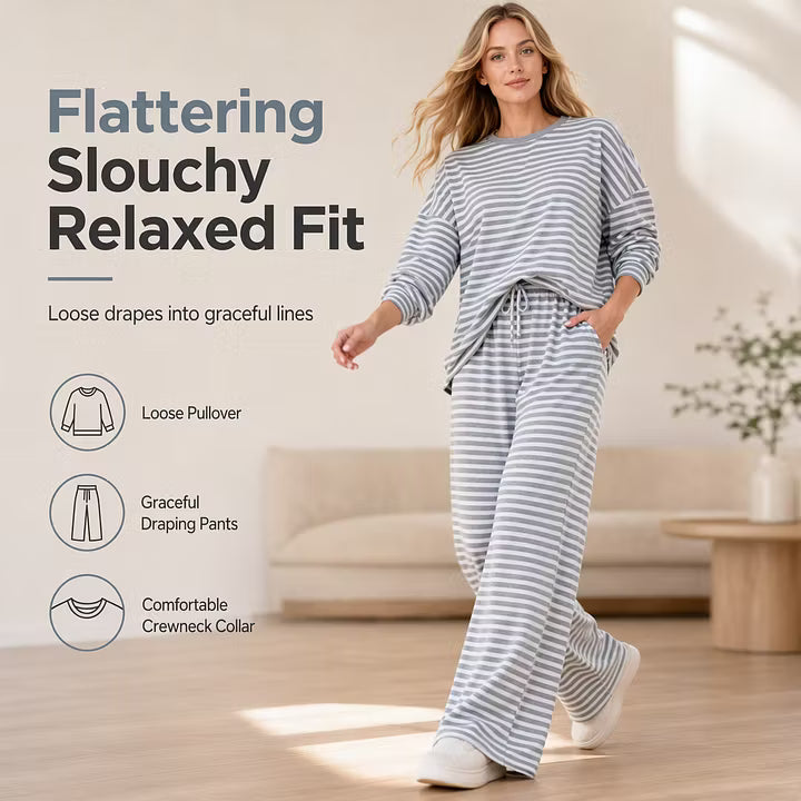 Women's Striped Relaxed Top & Wide-Leg Trouser Set