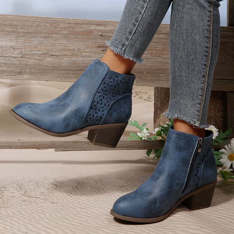 Women's Cut-Out Chunky Heel Ankle Boots