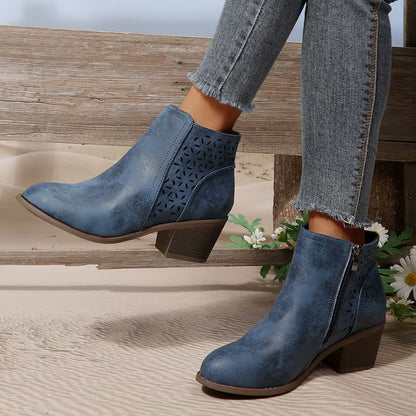 Women's Cut-Out Chunky Heel Ankle Boots