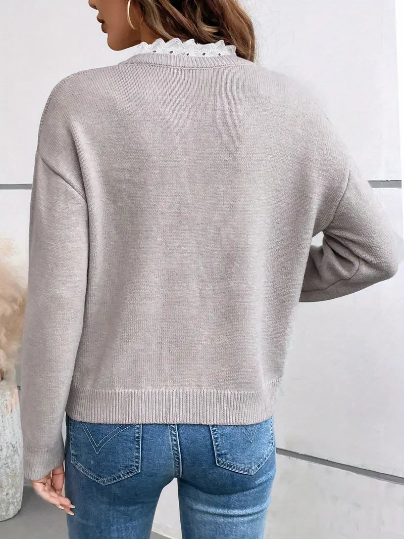 Women's Lace Collar V-Neck Jumper