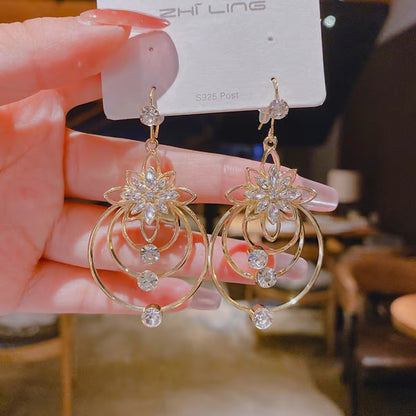 Women's Sparkling Floral Layered Drop Earrings