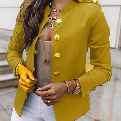 Women's Fitted Gold Button Blazer