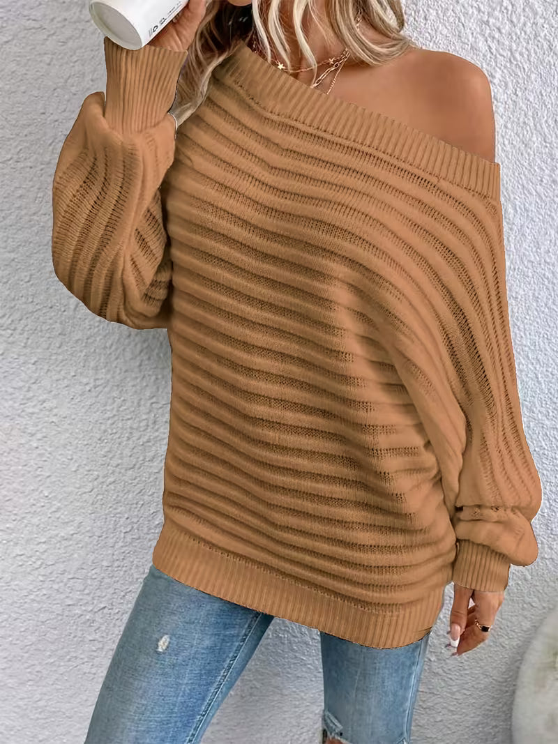 Women's Off-Shoulder Ribbed Knit Jumper