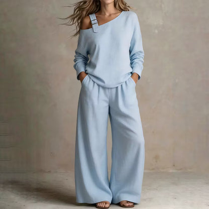 Women's Off-Shoulder Top & Wide Leg Trouser Set