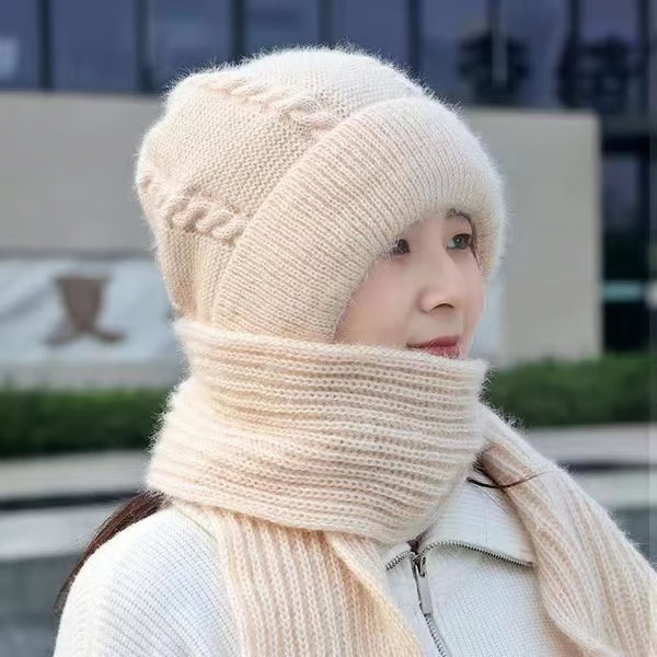 Knitted Ear-Covering Hat & Scarf