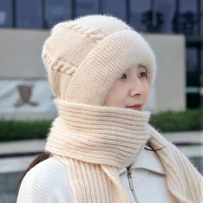 Knitted Ear-Covering Hat & Scarf
