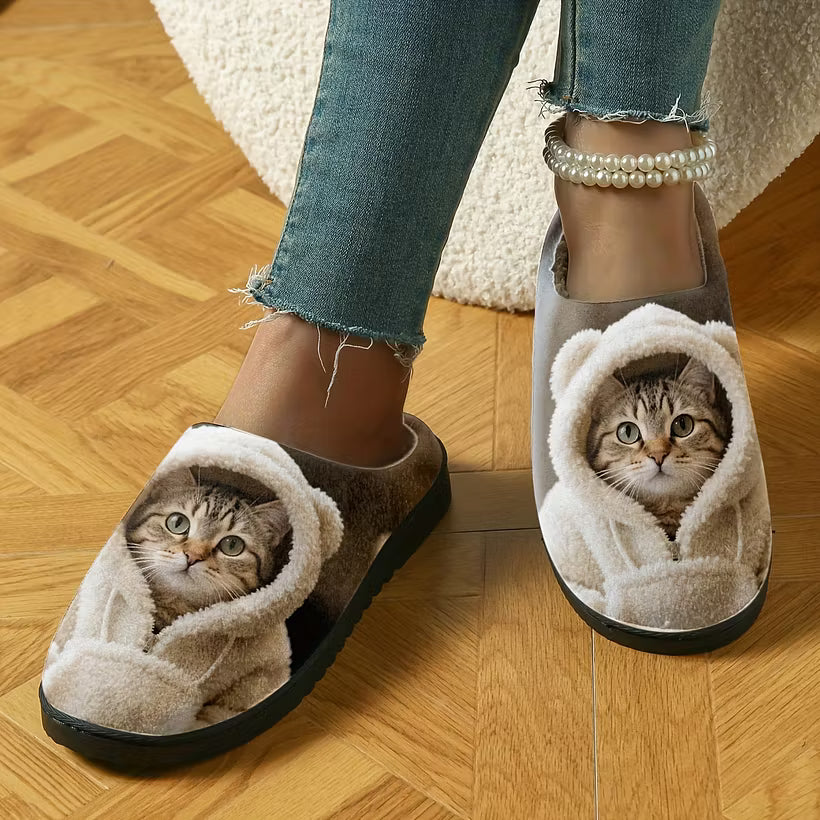 Women's 3D Cat Plush Slip-On Slippers