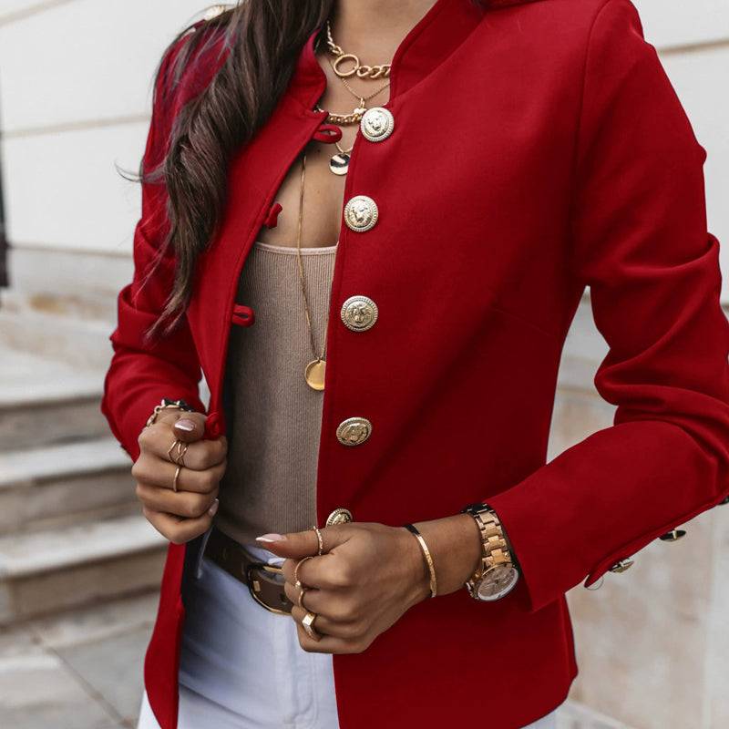 Women's Fitted Gold Button Blazer