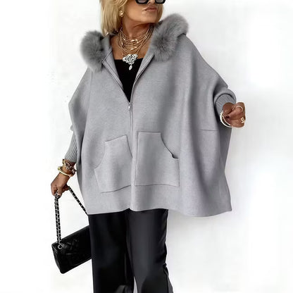 Women's Faux Fur Trim Hooded Knit Jacket