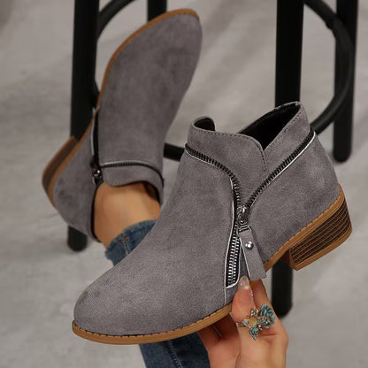 Women's Double-Zip Low Heel Ankle Boots