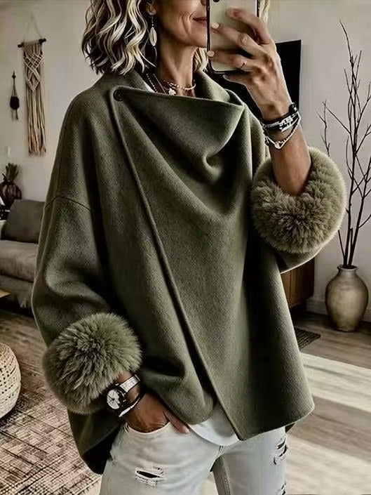 Women's Asymmetric Faux Fur Cuff Jacket