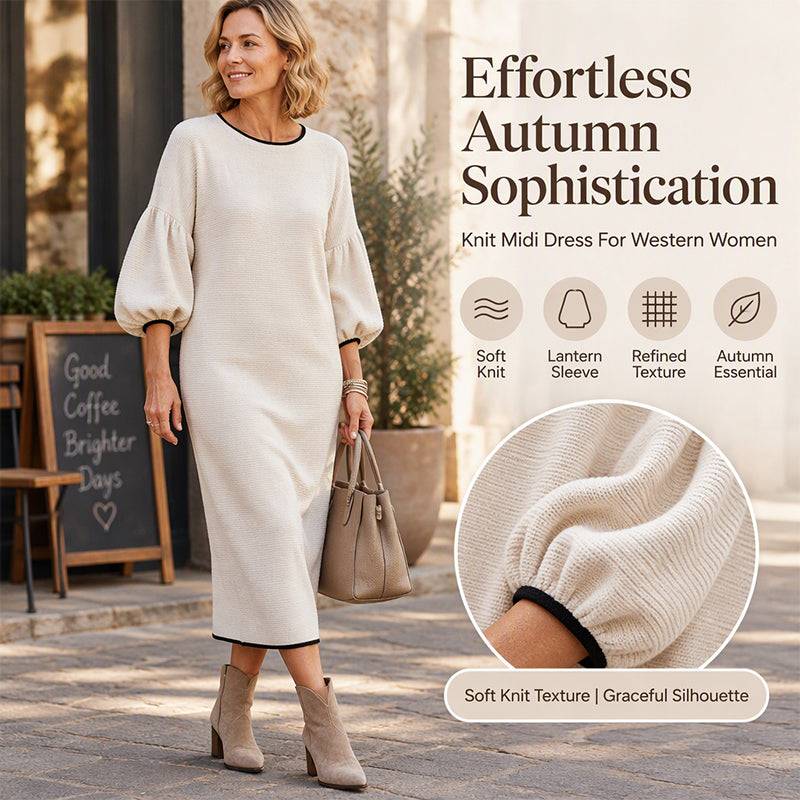 Women's Elegant Balloon Sleeve Midi Dress