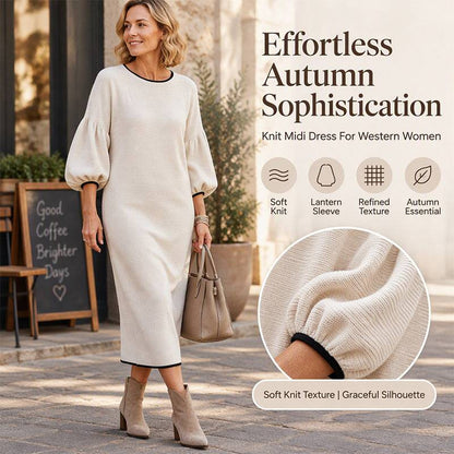 Women's Elegant Balloon Sleeve Midi Dress